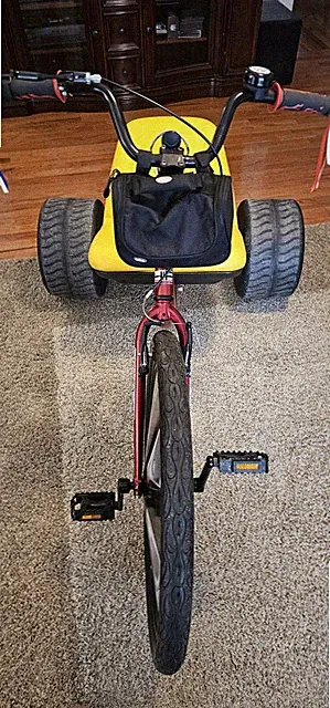 High Roller Drift Trike 20in Red Yellow Adjustable Seat Large Rear Wheels