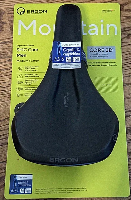 NEW Ergon SMC Core Men's M/L Bicycle Saddle Black Gray MTB Gravel Bikepacking